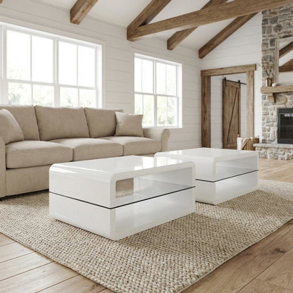 White 2-Piece Coffee and End Table Set with Rectangular Design, Plastic Glides