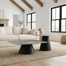 Concrete and Black 2-Piece Cocktail Coffee Table Set with Square Design