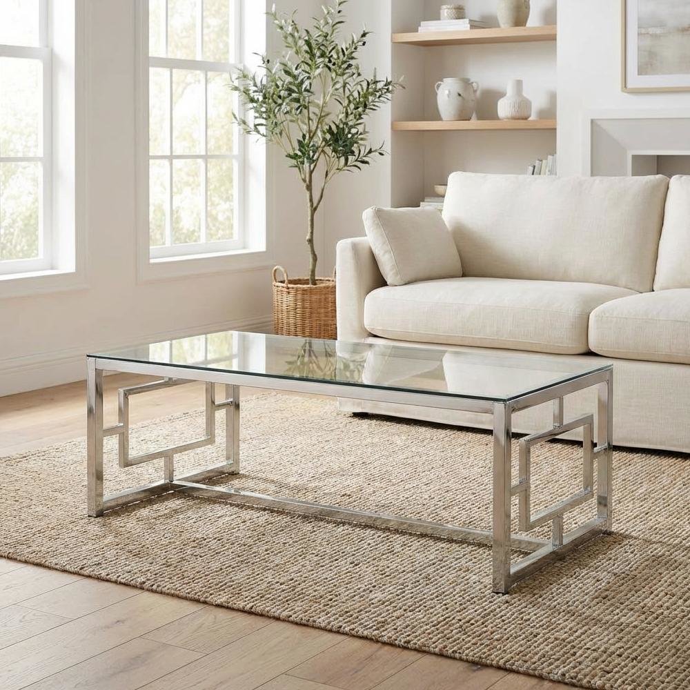 2-Piece Rectangular Living Room Table Set, Plastic Glides, Contemporary Design
