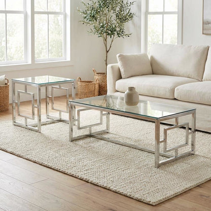 3-Piece Nickel Rectangular Coffee and End Table Set with Plastic Glide