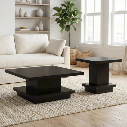 Cappuccino 2-Piece Square Coffee and End Table Set with Plastic Glide