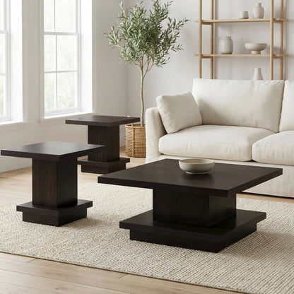Cappuccino 3-Piece Coffee and End Table Set, Rectangular Tops, Plastic Glides