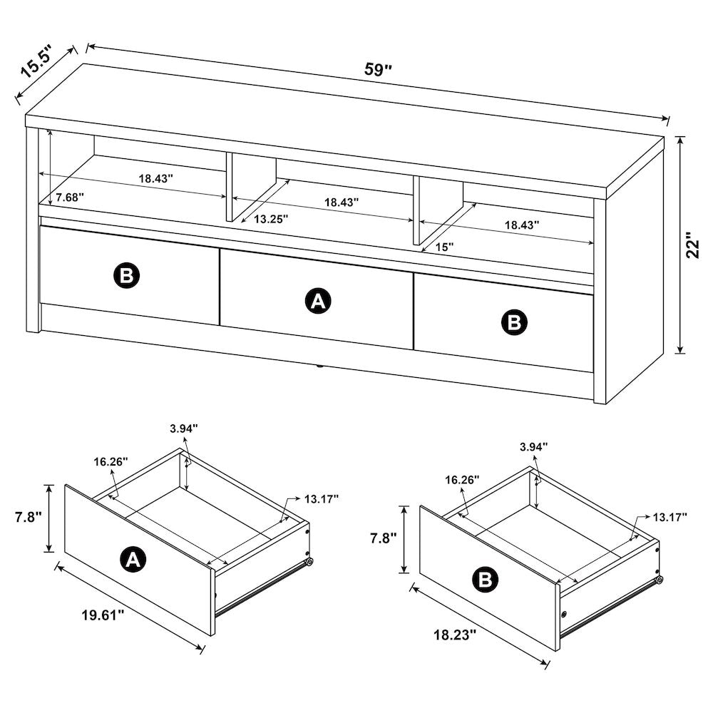 Rutland 59-inch 3-drawer TV Stand Media Console Black