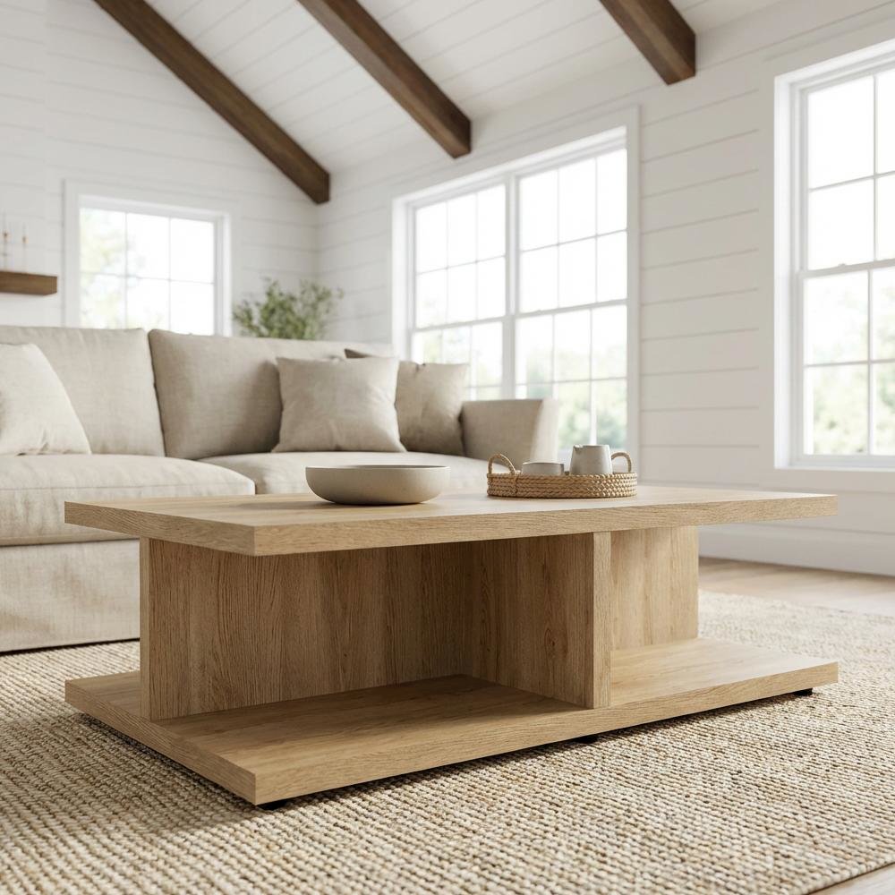 Rectangular Mango Engineered Wood Cocktail Coffee Table Rustic Design