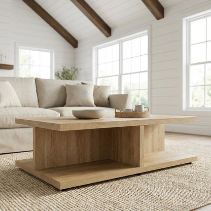Rectangular Mango Engineered Wood Cocktail Coffee Table Rustic Design
