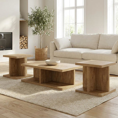 3-Piece Living Room Table Set in Mango with Rectangular Coffee and End Tables
