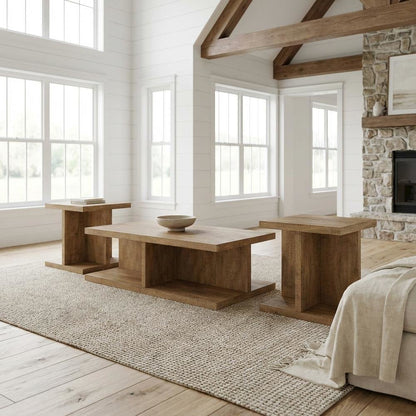 3-Piece Living Room Table Set in Mango with Rectangular Coffee and End Tables