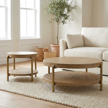 Round Sand Wash Coffee and End Table Set 2-Piece with Durable Surface