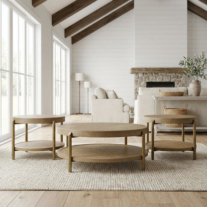 3-Piece Round Sand Wash Coffee and End Table Set with Sturdy Construction