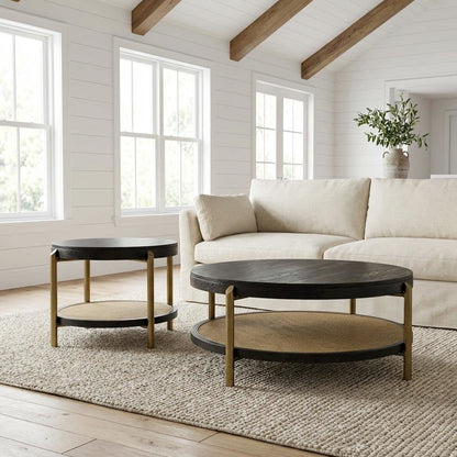 Black 2-Piece Round Coffee and End Table Set with Sturdy Design