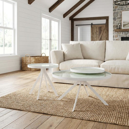 White 2-Piece Round Living Room Table Set with Levelers and Contemporary Design