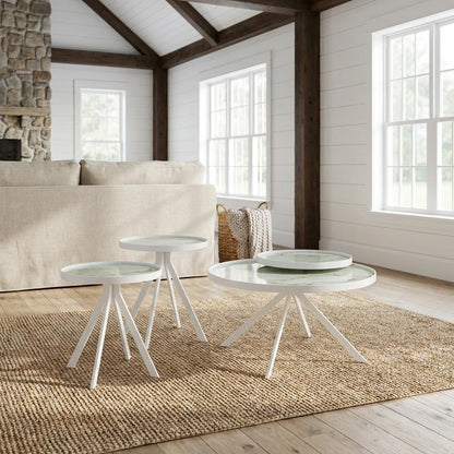 White 3-Piece Round Living Room Table Set with Contemporary Design and Leveler