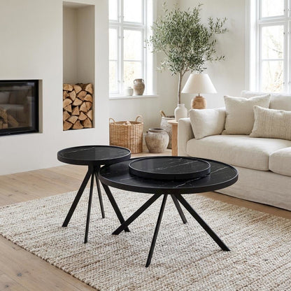 2-Piece Round Black Coffee and End Table Set with Levelers