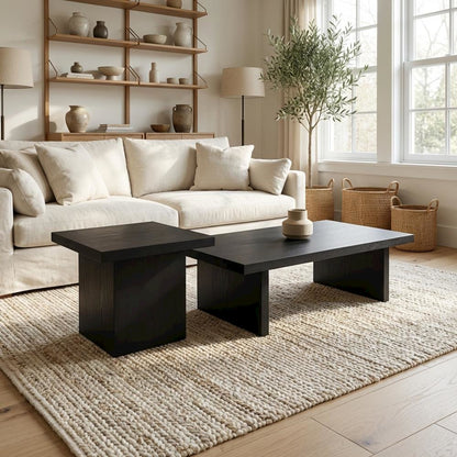 Black 2-Piece Rectangular Table Set with Contemporary Design and Durable Glide
