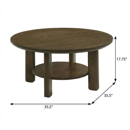Brown 2-Piece Round Wood Coffee Table Set, Transitional Design, Durable Build
