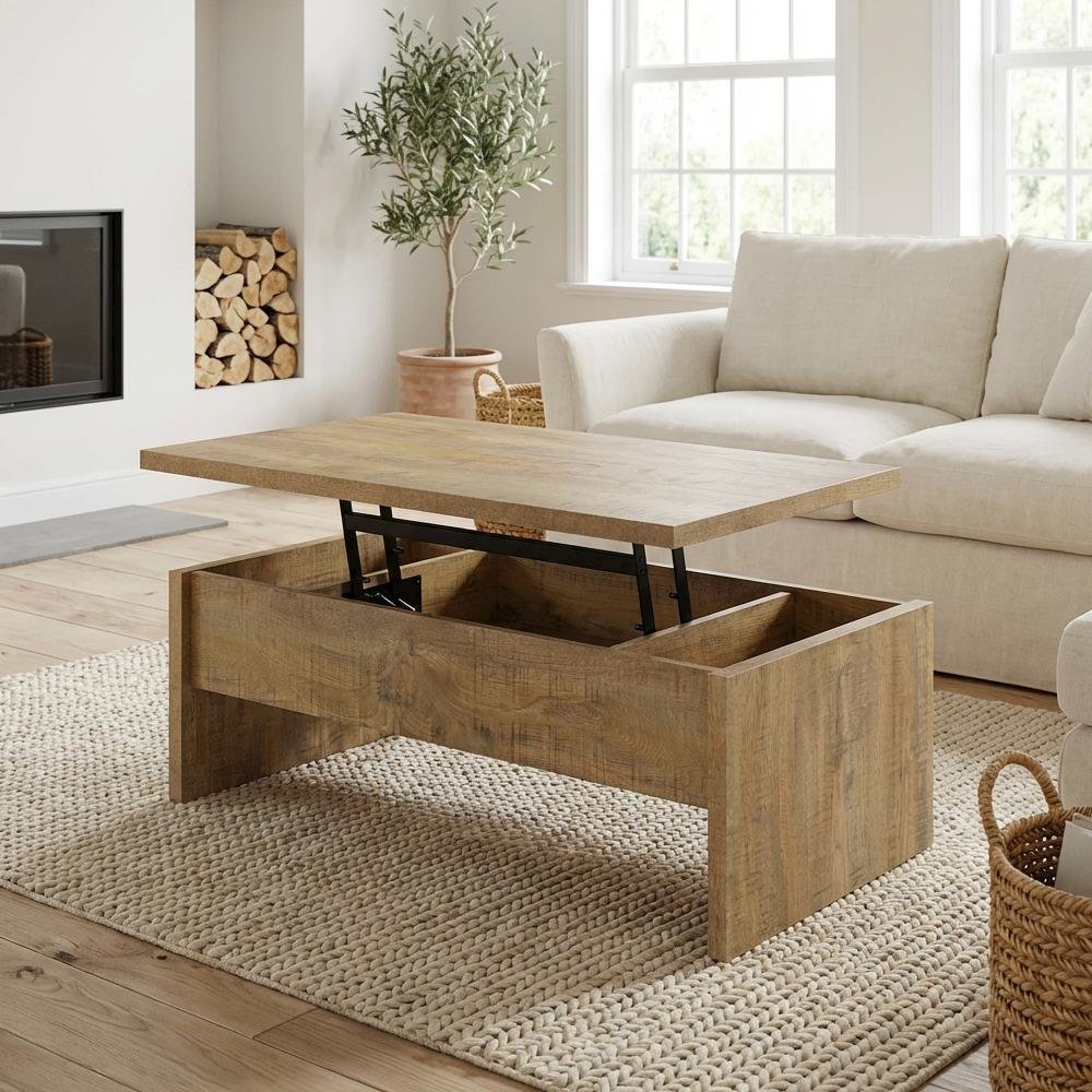 Mango Engineered Wood Lift Top Coffee Table Rectangular Rustic Design