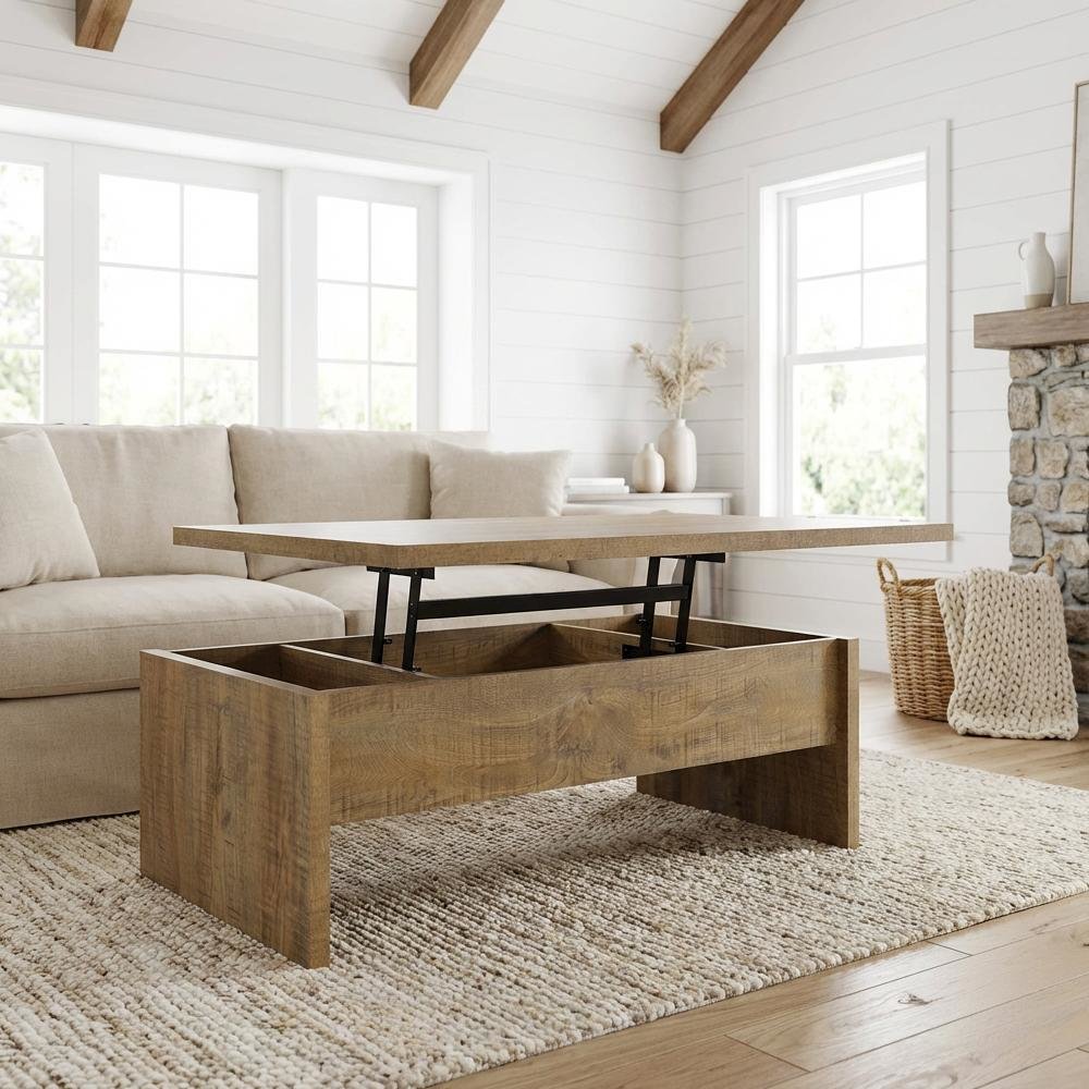 Mango Engineered Wood Lift Top Coffee Table Rectangular Rustic Design