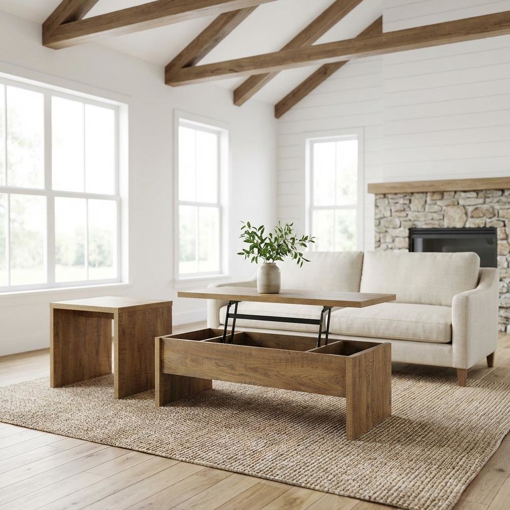 Rustic Mango 2-Piece Lift Top Coffee and End Table Set with Storage