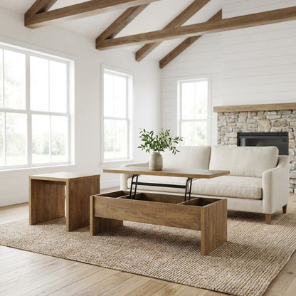 Rustic Mango 2-Piece Lift Top Coffee and End Table Set with Storage
