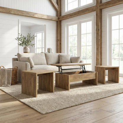 Rustic Brown 3-Piece Lift-Top Coffee Table Set with Rectangular Design