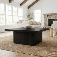 Square Black Engineered Wood Cocktail Coffee Table, Plastic Glide