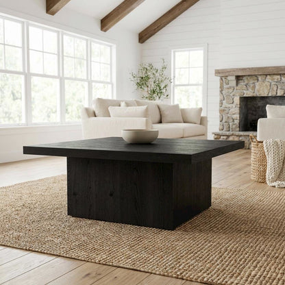 Square Black Engineered Wood Cocktail Coffee Table, Plastic Glide