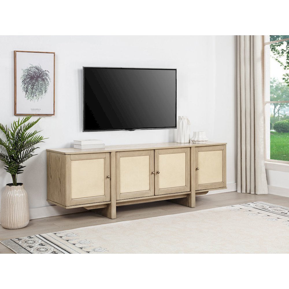 Kailani 79-inch 4-door Cane TV Stand Media Console Beige Oak