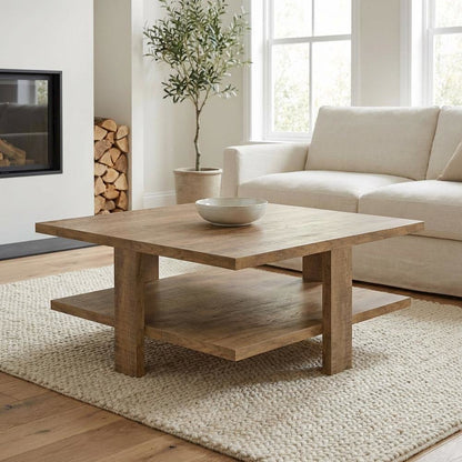 Brown Square Engineered Wood Coffee Table with Farmhouse Style and Sturdy Build