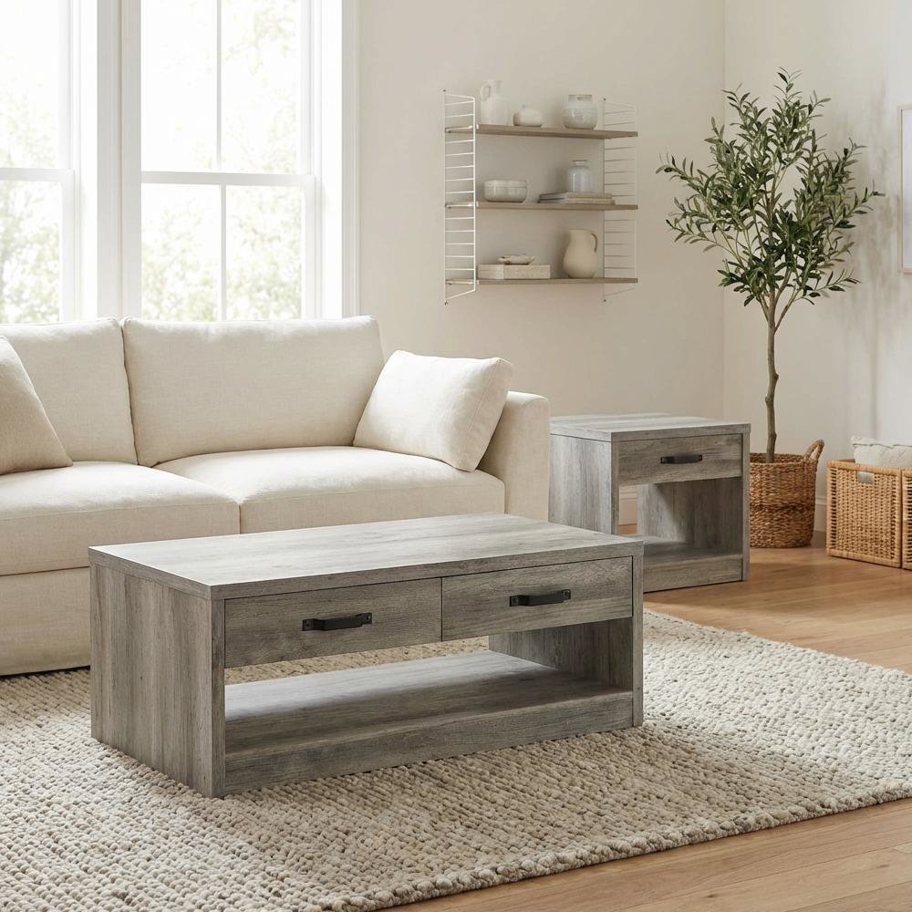 Gray Driftwood 2-Piece Coffee and End Table Set with Rectangular Shape