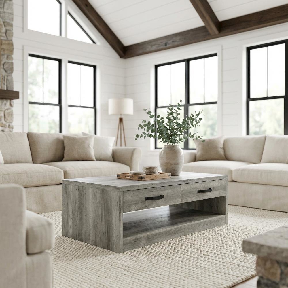 Gray Driftwood 2-Piece Coffee and End Table Set with Rectangular Shape