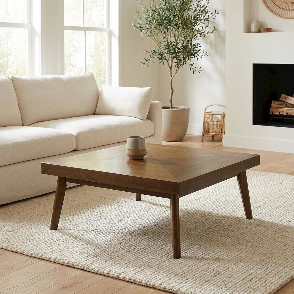 Walnut Brown Rectangular Coffee Table with Mid-Century Modern Design