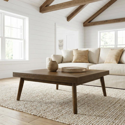 Walnut Brown Rectangular Coffee Table with Mid-Century Modern Design