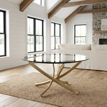 Round Gold Coffee Table Set 2-Piece with Glass Tops and Contemporary Design