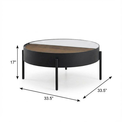 2-Piece Round Coffee and End Table Set Sandy Black Rustic Design