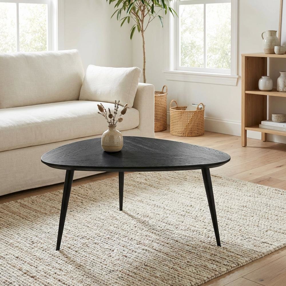 Black Triangular Solid Wood Coffee Table Mid-Century Modern Design