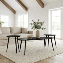 Black Triangular 3-Piece Coffee and End Table Set with Mid-Century Modern Design