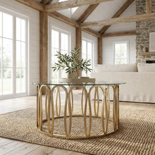 Round Gold Coffee Table with Glass Top and Chrome Base Modern Design