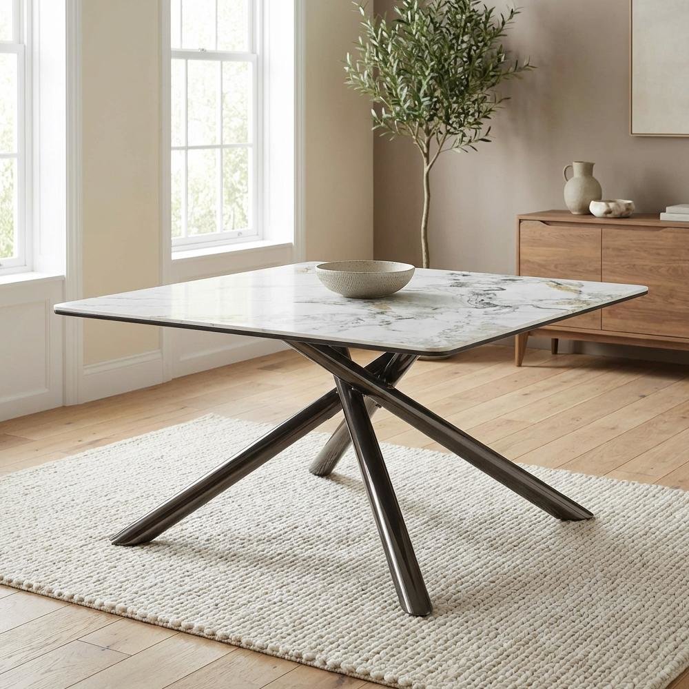 White Square Coffee Table with Sintered Stone Top and Leveler Feet