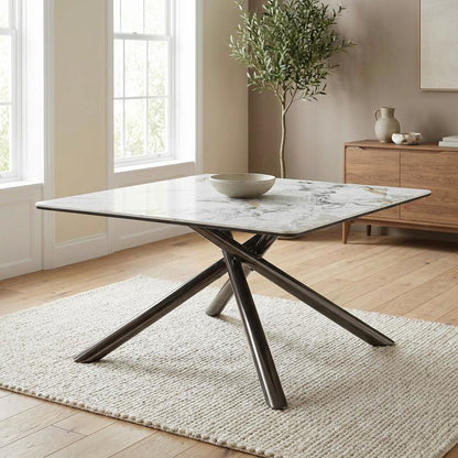 White Square Coffee Table with Sintered Stone Top and Leveler Feet