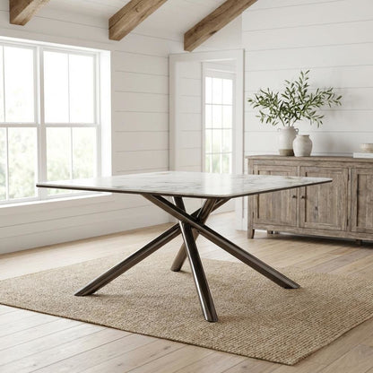 White Square Coffee Table with Sintered Stone Top and Leveler Feet