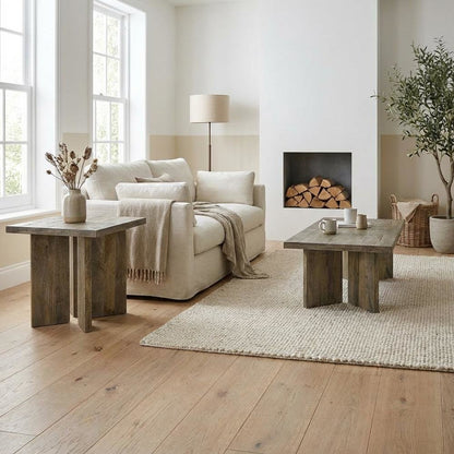 Mango Brown 2-Piece Farmhouse Coffee and End Table Set with Rectangular Design