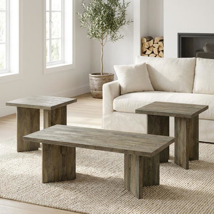 Mango Brown 3-Piece Coffee and End Table Set with Rectangular Farmhouse Design