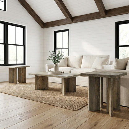 Mango Brown 3-Piece Coffee and End Table Set with Rectangular Farmhouse Design