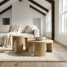 Neutral Rattan 2-Piece Coffee and End Table Set with Round Shape