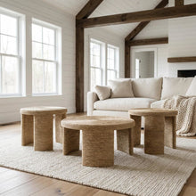 Neutral Rattan 3-Piece Coffee and End Table Set with Round Tops Coastal Style