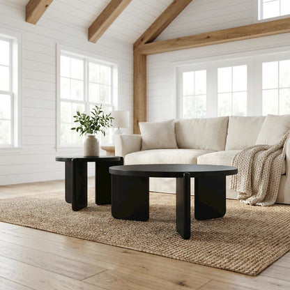 Black 2-Piece Solid Wood Coffee and End Table Set with Round Tops