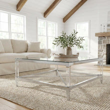 Silver Square Tempered Mirror Acrylic Coffee Table with Chrome Base