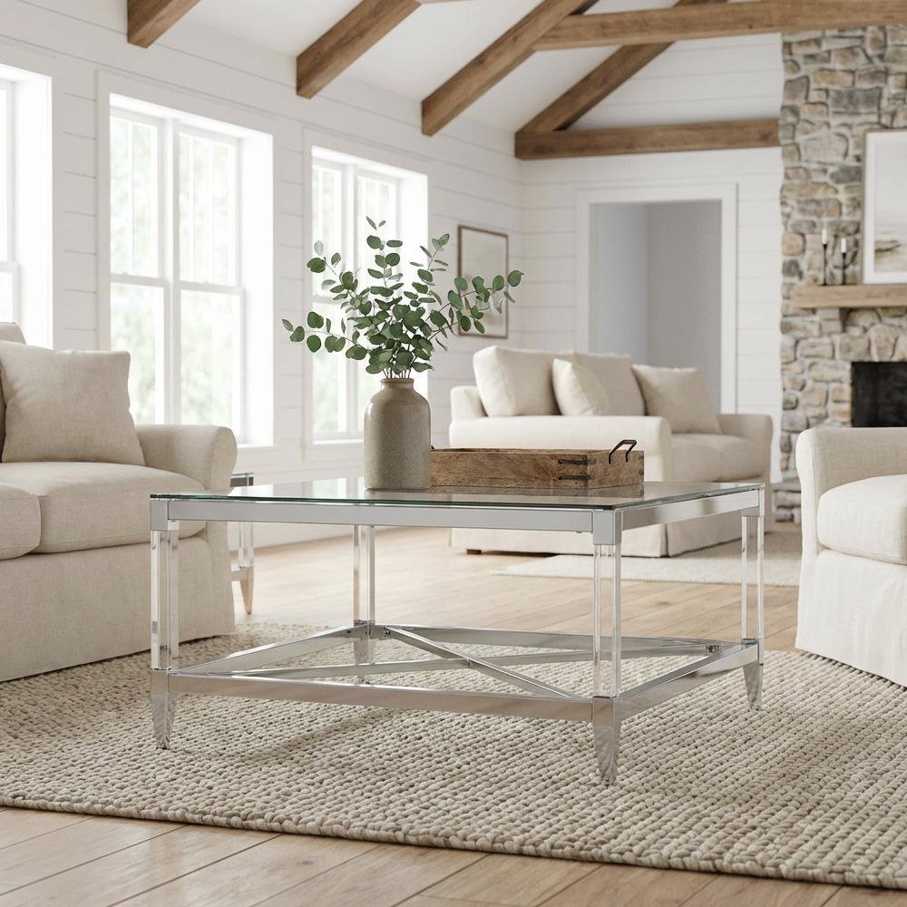 Square Chrome 2-Piece Coffee and End Table Set with Plastic Glide Feet