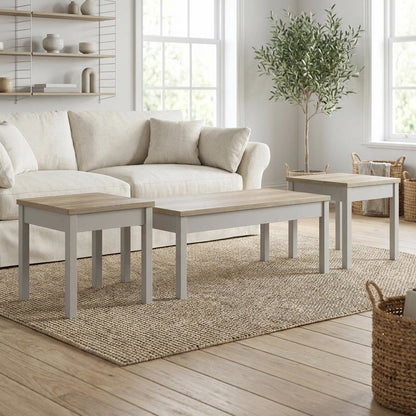 3-Piece Brown Rectangular Coffee Table Set with Coastal Style Finish
