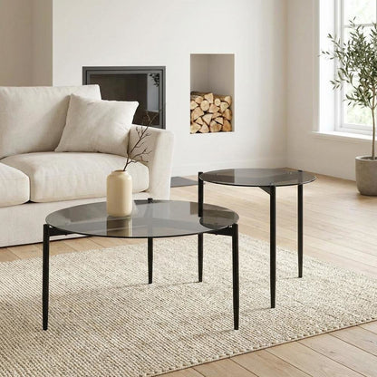 Gray 2-Piece Round Coffee and End Table Set, Plastic Glide, Contemporary Design